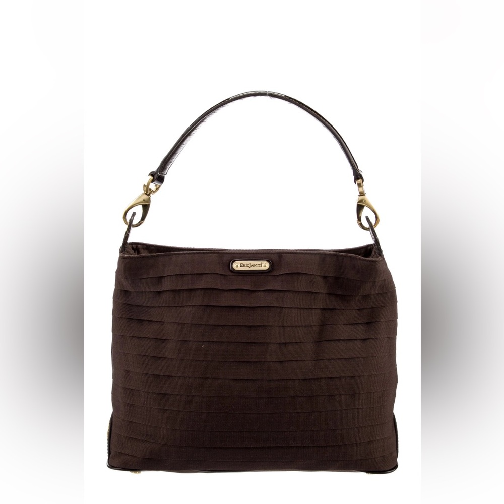 Eric Javits Brown Tiered Fabric Ruffles Trim Satchel Bag Tote Hand Purse
